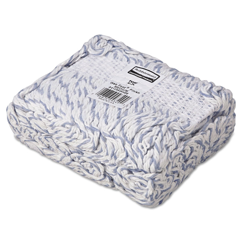 Rubbermaid Web Foot Finish Mop, White, Med, Cotton/Synthetic, 1". White Headband, 6/Carton