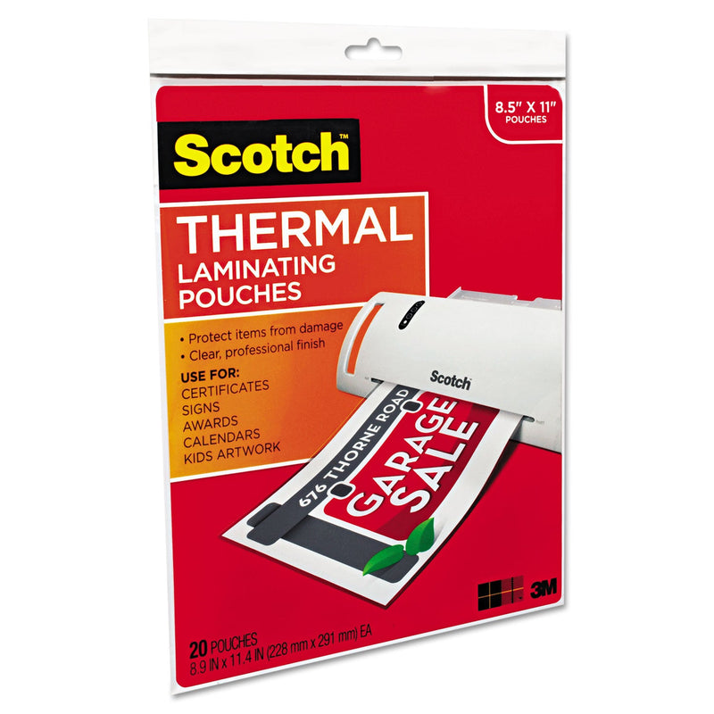 Scotch Laminating Pouches, 3 mil, 9" x 11.5", Gloss Clear, 20/Pack