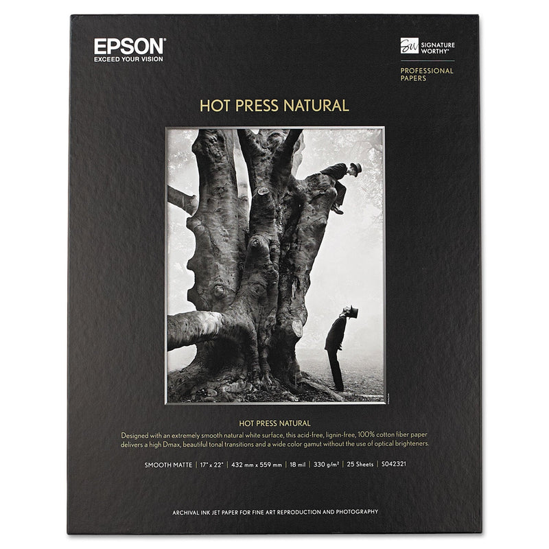 Epson Hot Press Natural Fine Art Paper, 17 mil, 17 x 22, Smooth Matte Natural, 25/Pack