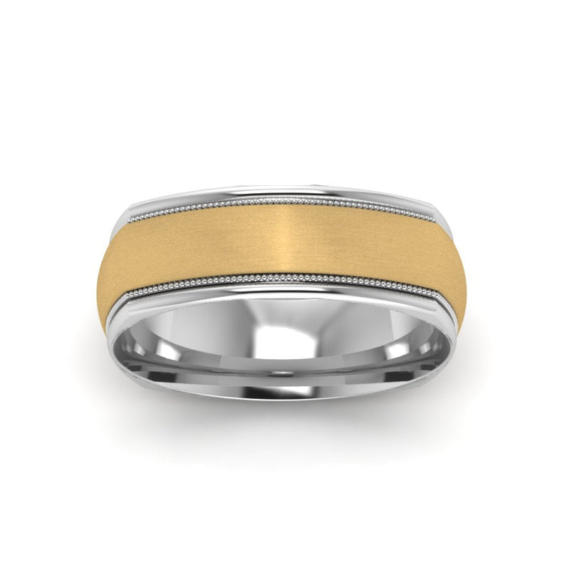 Two Tone Milgrain Square Mens Band Ring