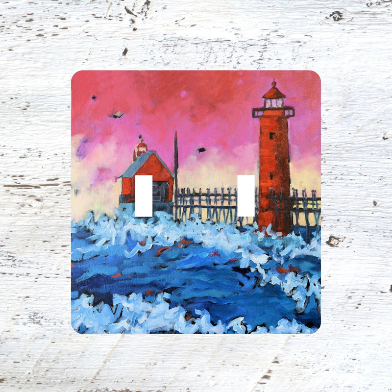 Switch Plates: "Grand Haven Lighthouse" Pink Sky Sunset on the Lake