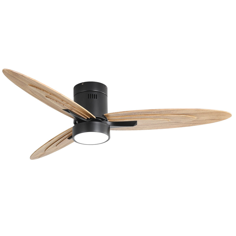 Flush Mount Ceiling Fan With Light And Remote Control, 3 Blades, Reversible DC Motor - Black