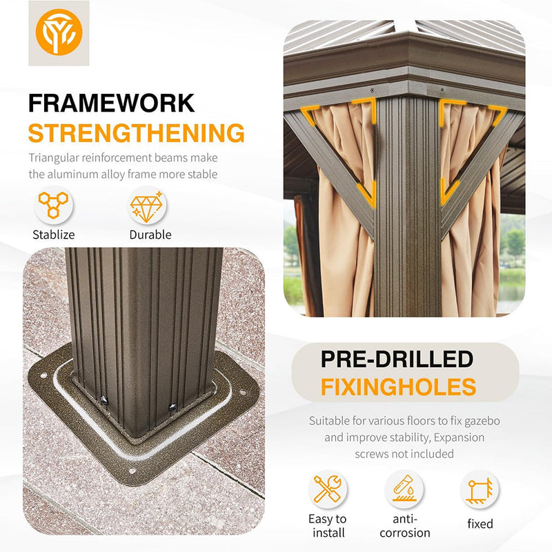 [14X24FT] Alora Heavy-Duty Aluminum Galvanized Steel Double Roof Hardtop Gazebo With Netting And Curtains (SAK41853)