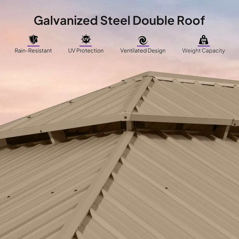 [14X28FT] Alora Extra-Large Hardtop Gazebo With Galvanized Steel Double Roof, Curtains And Netting (SAK85731)