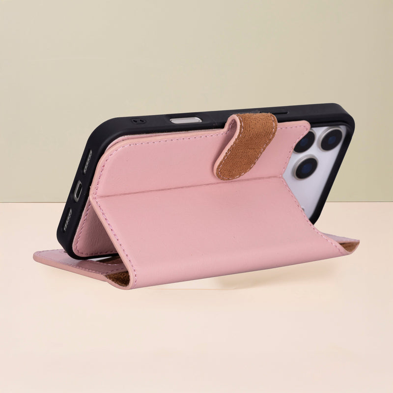 Leather iPhone 17 Pro Max Wallet Case – Pink - Austin
