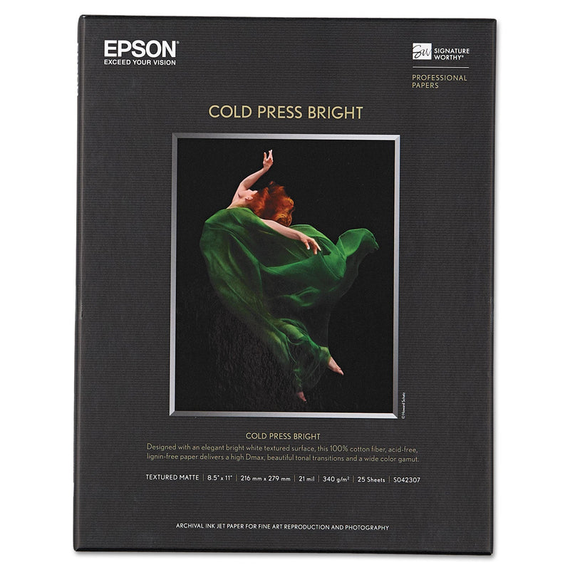 Epson Cold Press Bright Fine Art Paper, 21mil, 8.5 x 11, Textured Matte White, 25/Pack