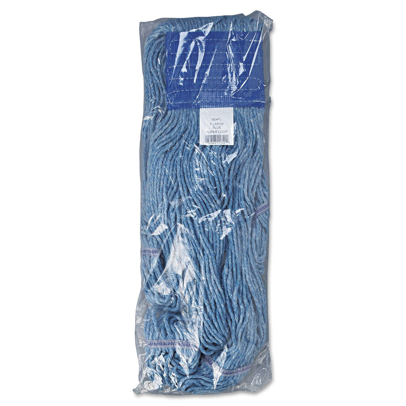 Boardwalk Super Loop Wet Mop Head, Cotton/Synthetic Fiber, 5" Headband, X-Large Size, Blue, 12/Carton
