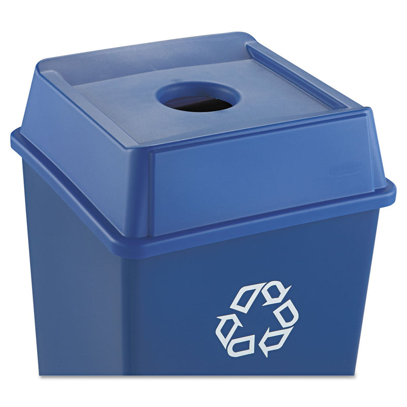 Rubbermaid Untouchable Bottle and Can Recycling Top, Round Opening,  20.13w x 20.13d x 6.25h, Blue
