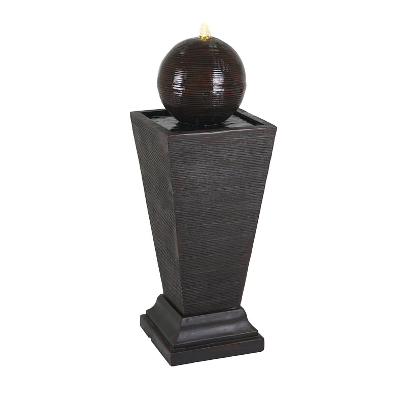 35.5' Dark Brown Concrete Tall Column Fountain with LED Lights