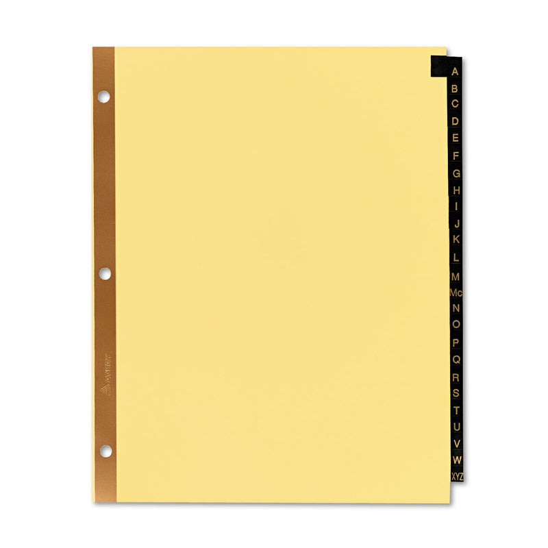 Avery Preprinted Black Leather Tab Dividers w/Gold Reinforced Edge, 25-Tab, A to Z, 11 x 8.5, Buff, 1 Set