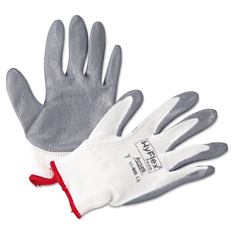 AnsellPro HyFlex Foam Gloves, White/Gray, Size 7, 12 Pairs