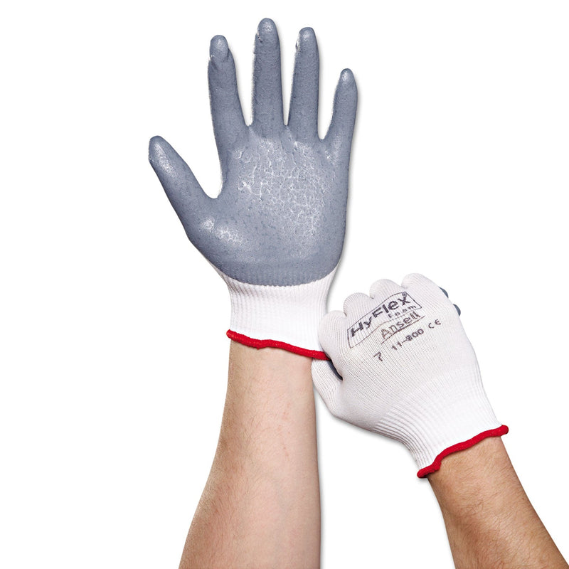 AnsellPro HyFlex Foam Gloves, White/Gray, Size 7, 12 Pairs