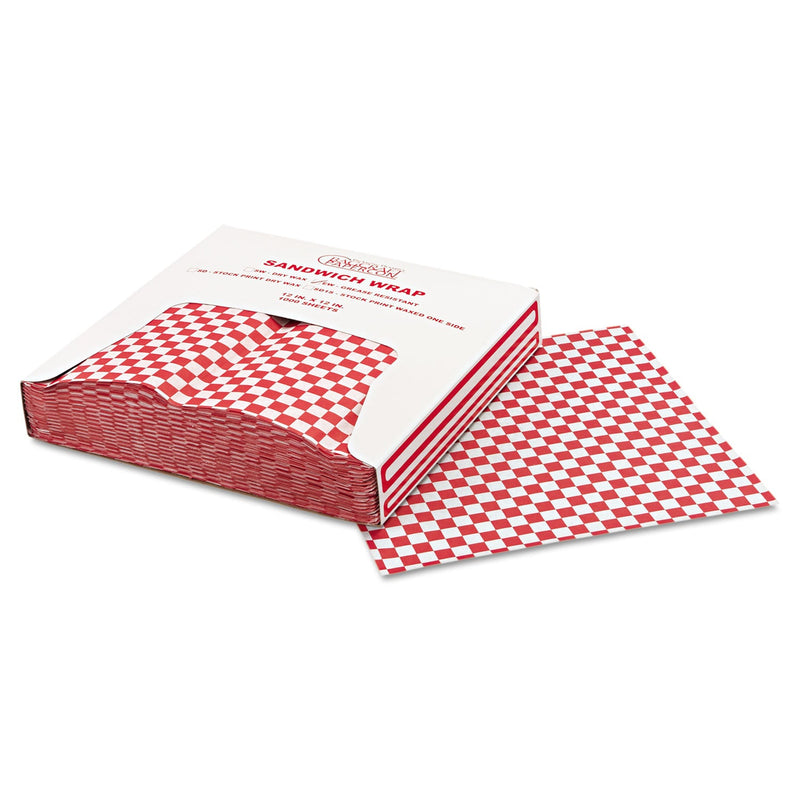 Bagcraft Grease-Resistant Paper Wraps and Liners, 12 x 12, Red Check, 1,000/Box, 5 Boxes/Carton