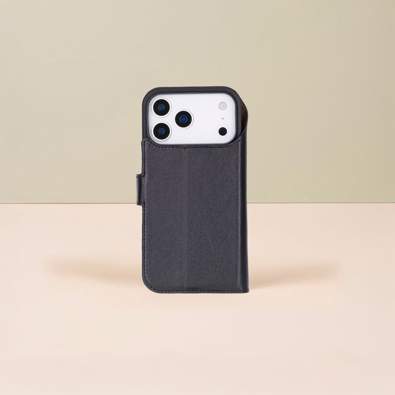 Leather iPhone 17 Pro Wallet Case – Black - Austin
