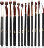 Eye Makeup Brushes 12Pcs Rose Gold Eyeshadow Makeup Brushes Set with Soft Synthetic Hairs & Real Wood Handle for Eyeshadow, Eyebrow, Eyeliner, Blending(Without Bag)