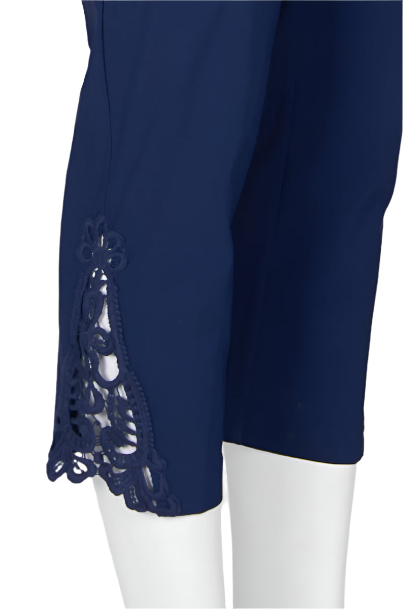 Carre Noir Mid Waist Embellished Cuff Solid Crepe Pants