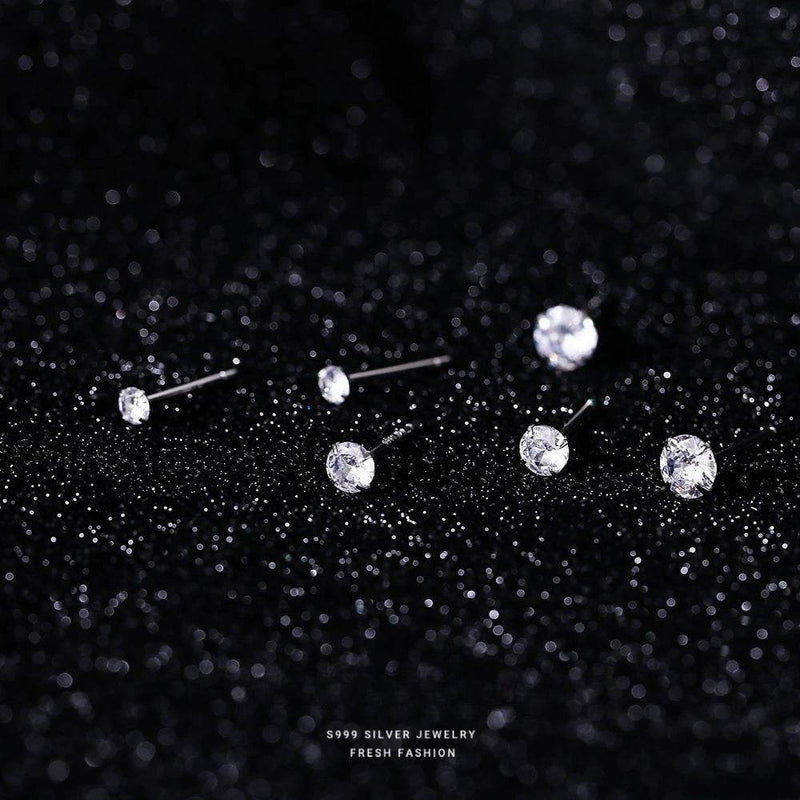 S999 Dazzling Minimalist CZ Stud Earrings, 2-8MM Cubic Zirconia Hypoallergenic Pure Sterling Silver Tiny Earrings for Sensitive Ears Daily