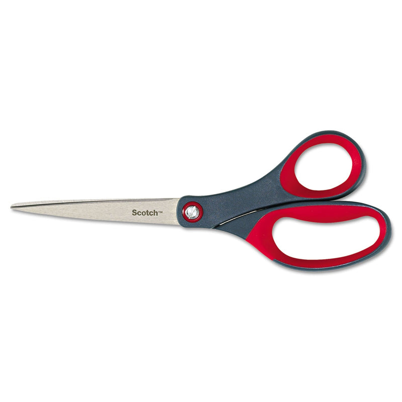Scotch Precision Scissors, 8" Long, 3.13" Cut Length, Gray/Red Straight Handle