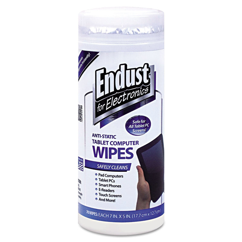 Endust Tablet and Laptop Cleaning Wipes, 5 x 7, Unscented, White, 70/Tub