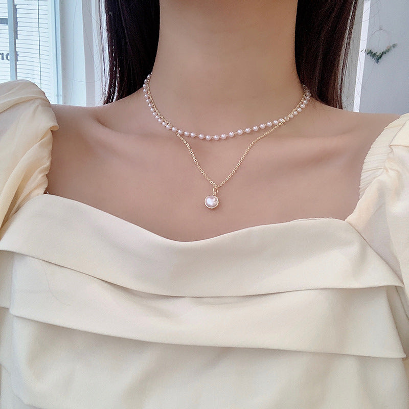 Simple Short Double Layer Pearl Necklace