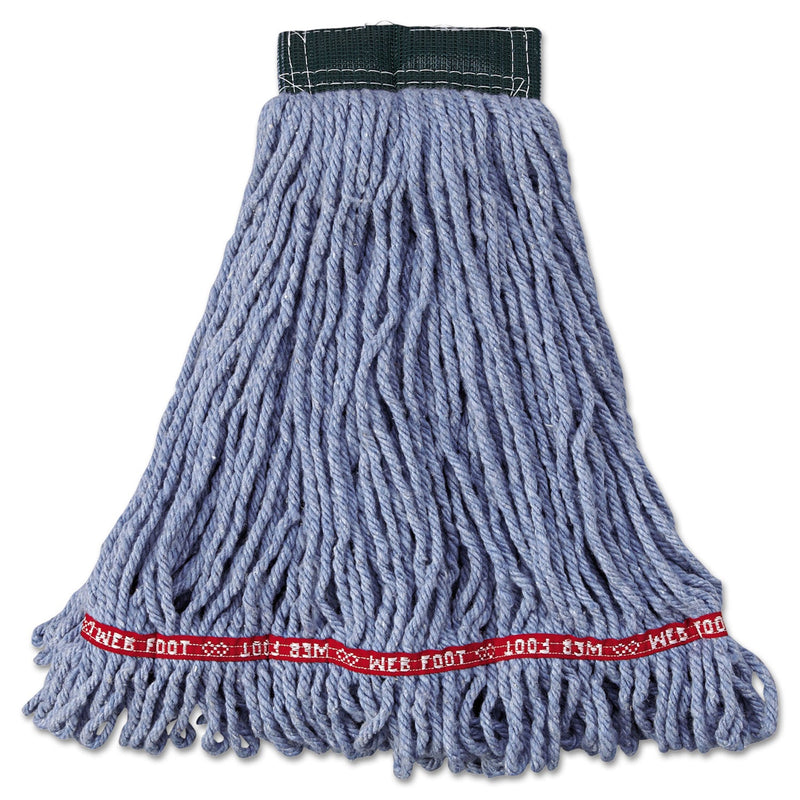 Rubbermaid Web Foot Wet Mop Head, Shrinkless, Cotton/Synthetic, Blue, Medium, 6/Carton