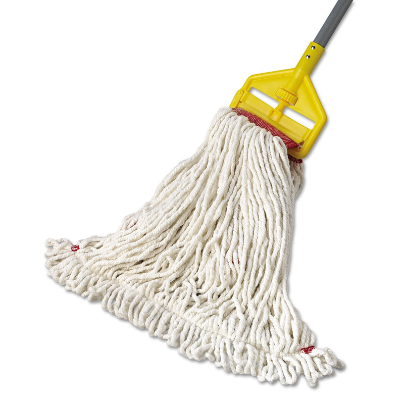 Rubbermaid Web Foot Wet Mop Head, Shrinkless, Cotton/Synthetic, White, Large, 6/Carton