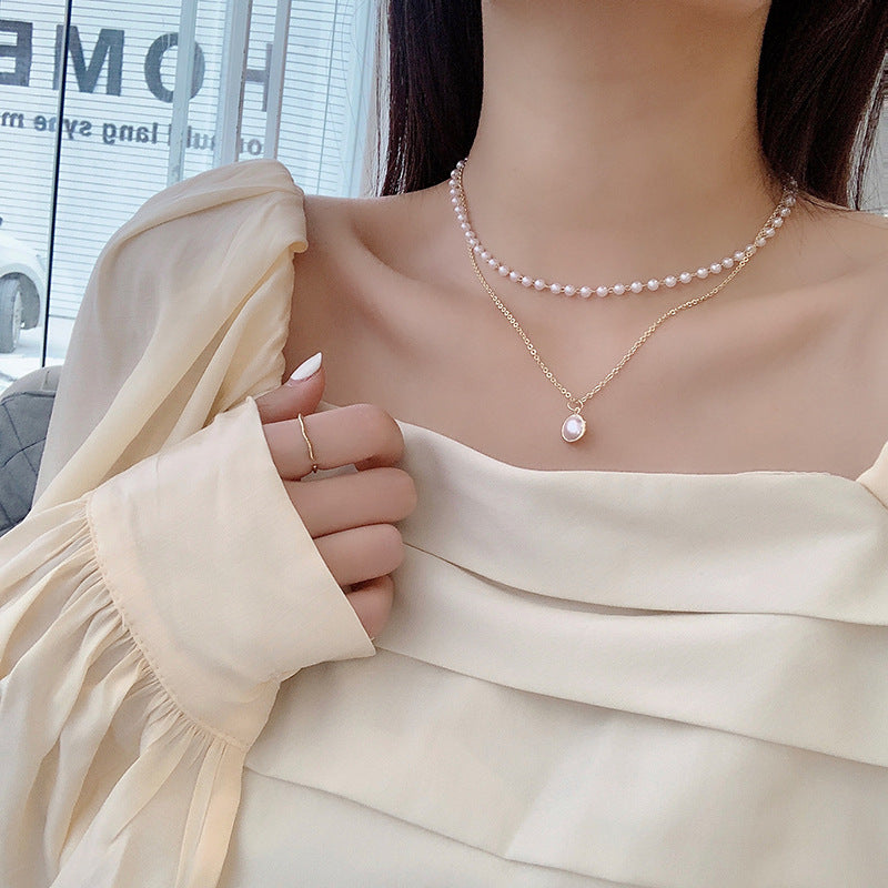 Simple Short Double Layer Pearl Necklace