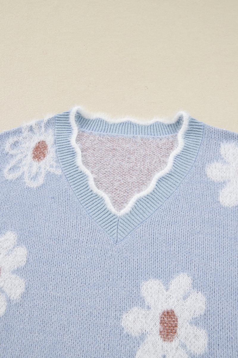 Lucille Fuzzy Flower Scalloped PLUS Sweater