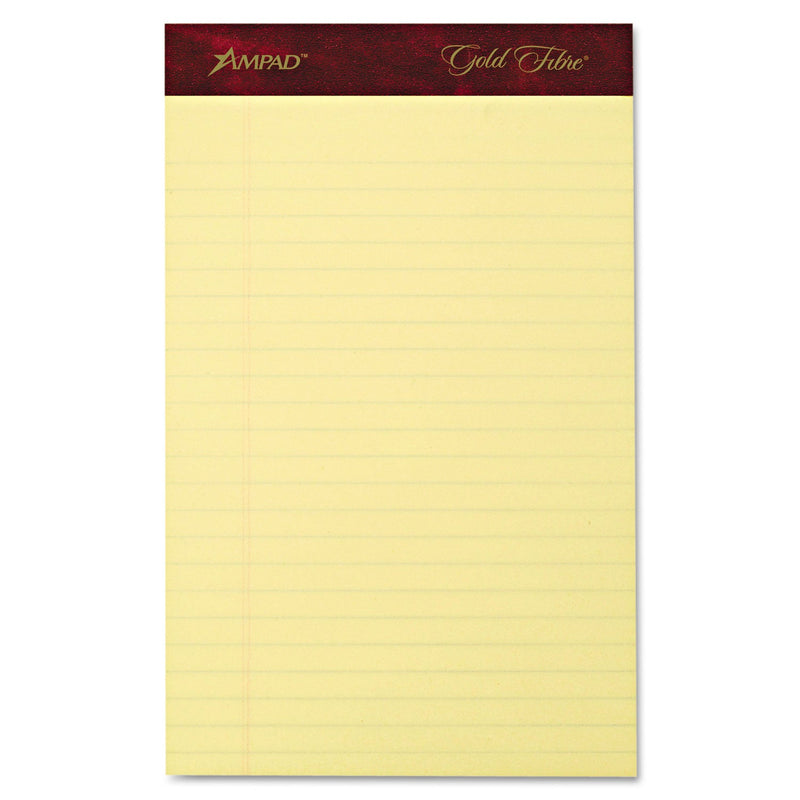 Ampad Gold Fibre Writing Pads, Narrow Rule, 50 Canary-Yellow 5 x 8 Sheets, 4/Pack