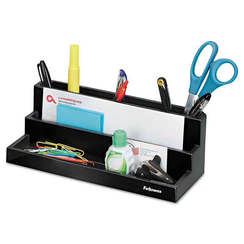 Fellowes Designer Suites Desktop Organizer, 7 Compartments, Plastic, 11.13 x 5 x 3.78, Black Pearl