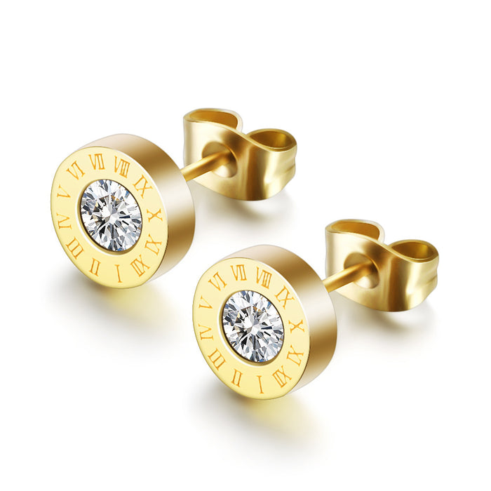 Roman Numerals and Diamond Stud Earrings