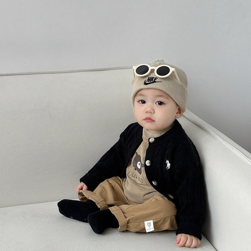 Fashionable Embroidered Casual Knitted Cardigan Childrens Sweater
