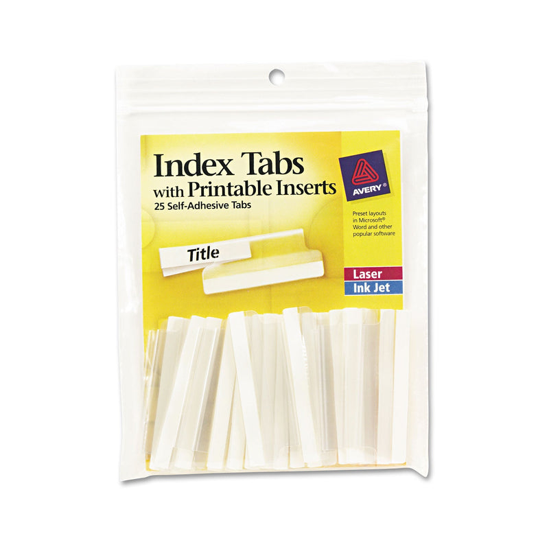 Avery Insertable Index Tabs with Printable Inserts, 1/5-Cut, Clear, 2" Wide, 25/Pack