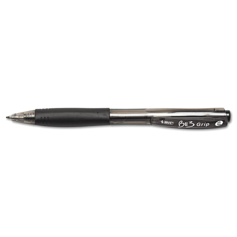 BIC BU3 Ballpoint Pen, Retractable, Bold 1 mm, Black Ink, Black Barrel, Dozen