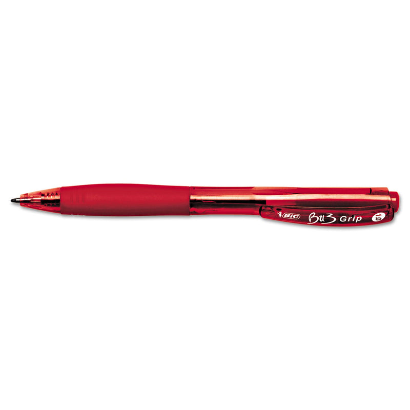 BIC BU3 Ballpoint Pen, Retractable, Bold 1 mm, Red Ink, Red Barrel, Dozen