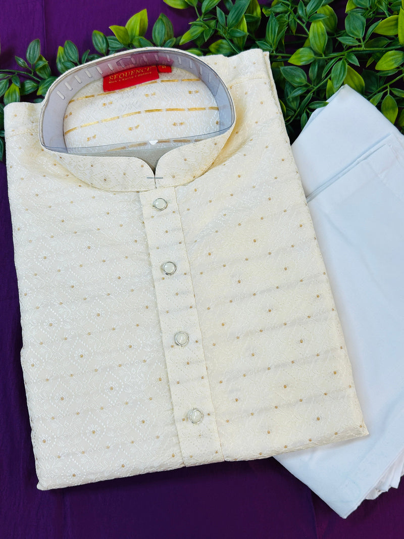 Silk kurta pajama set : off white