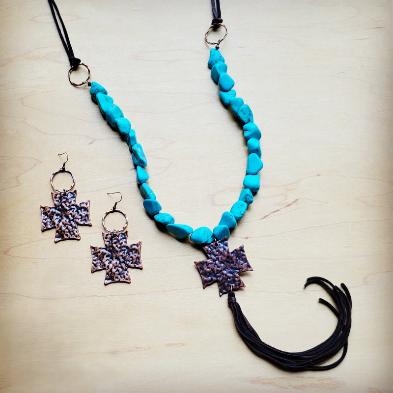 Hammered Copper Cross Earrings 220p