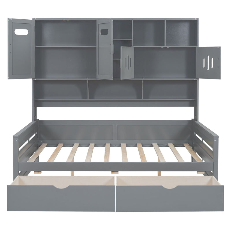 Daybed With All-In-One Cabinet And Shelf