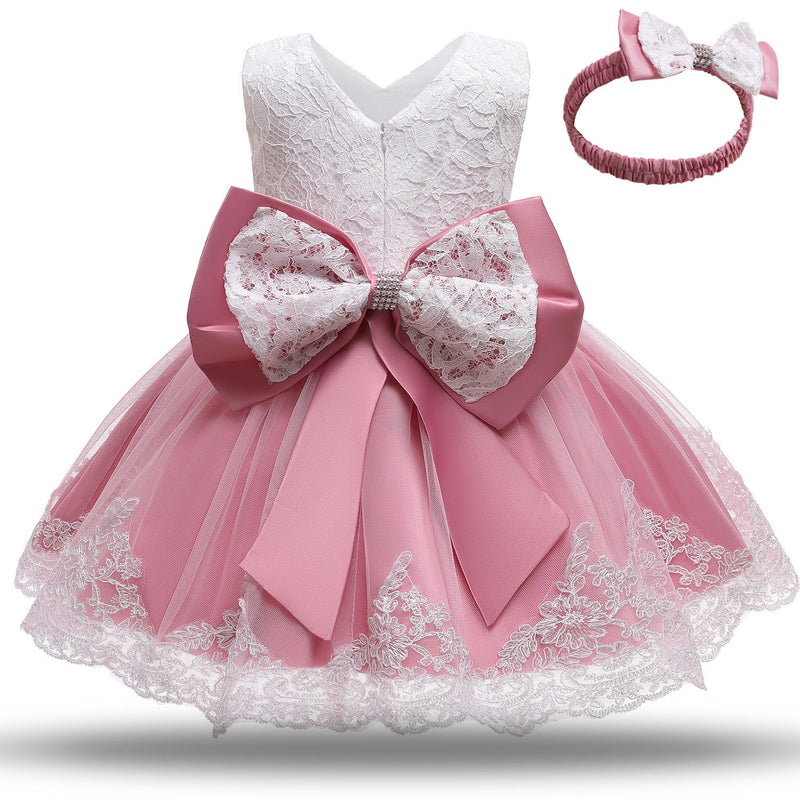 Baby Princess One Year Old Bow Lace Dress