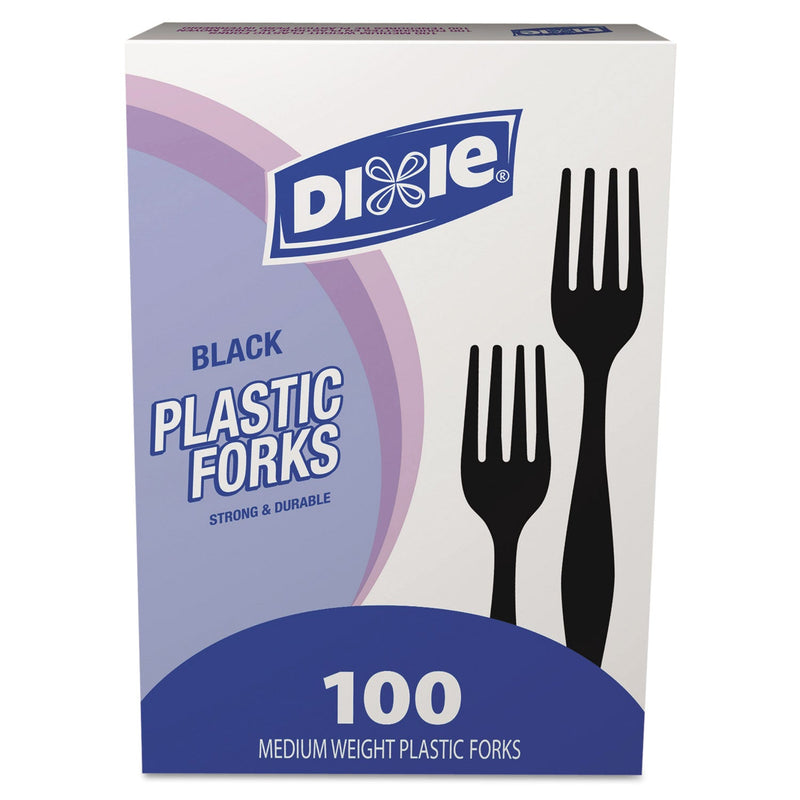 Dixie Plastic Cutlery, Heavy Mediumweight Forks, Black, 1,000/Carton