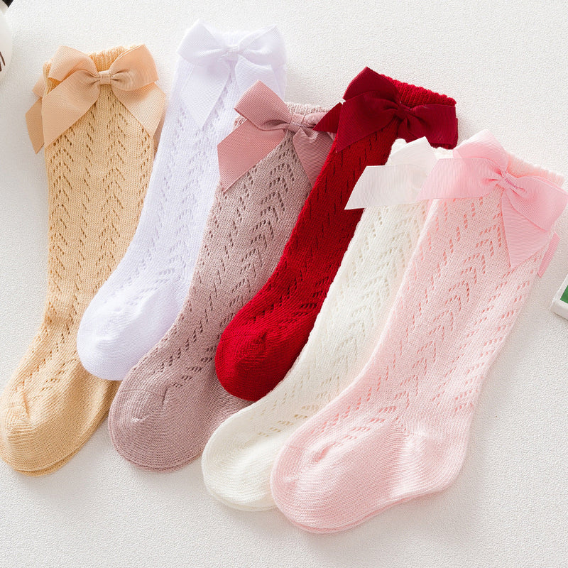 Infant Baby Loose Bow Stockings Hole Socks