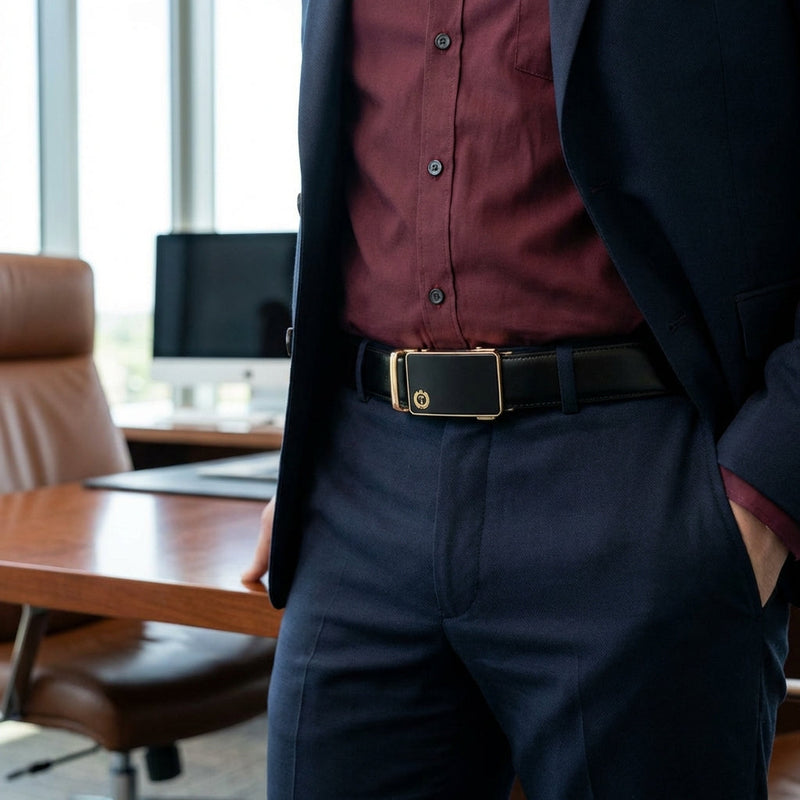 Burgundy Italian Leather Ratchet Belt for Men – Handmade Luxury Smart Belt