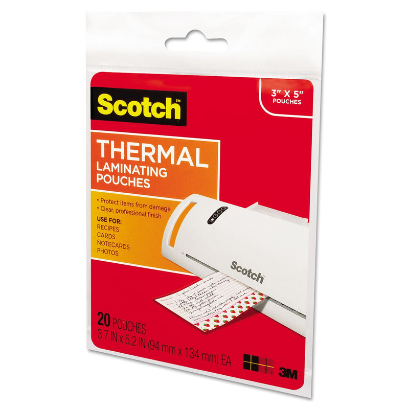 Scotch Laminating Pouches, 5 mil, 5.38" x 3.75", Gloss Clear, 20/Pack