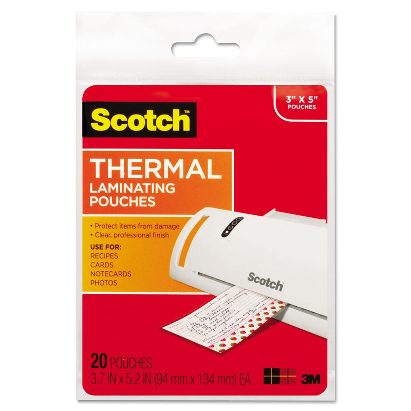 Scotch Laminating Pouches, 5 mil, 5.38" x 3.75", Gloss Clear, 20/Pack