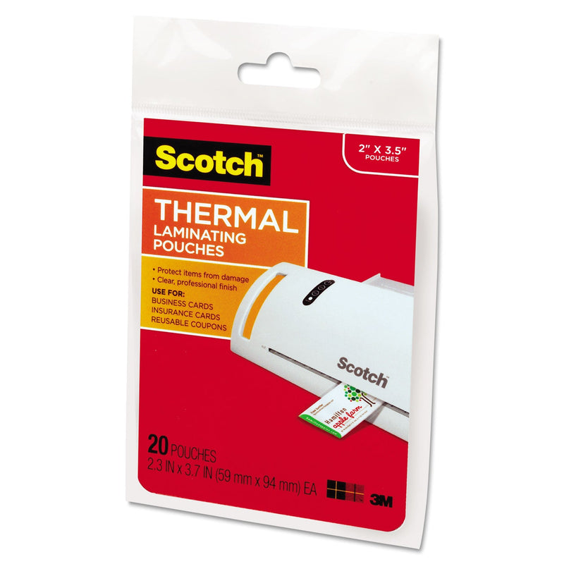Scotch Laminating Pouches, 5 mil, 3.75" x 2.38", Gloss Clear, 20/Pack