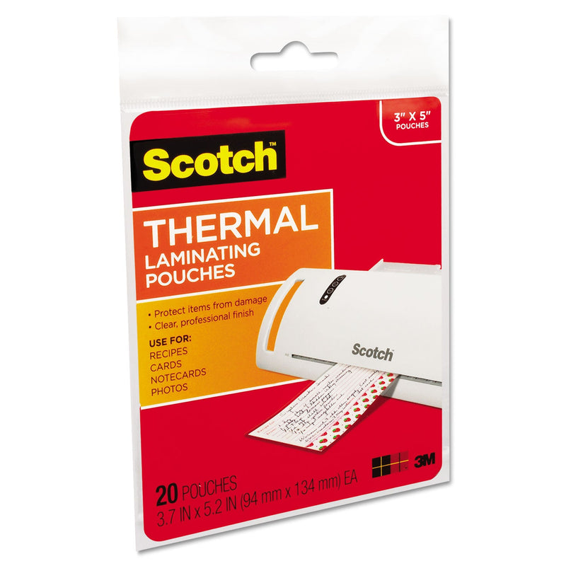 Scotch Laminating Pouches, 5 mil, 5.38" x 3.75", Gloss Clear, 20/Pack