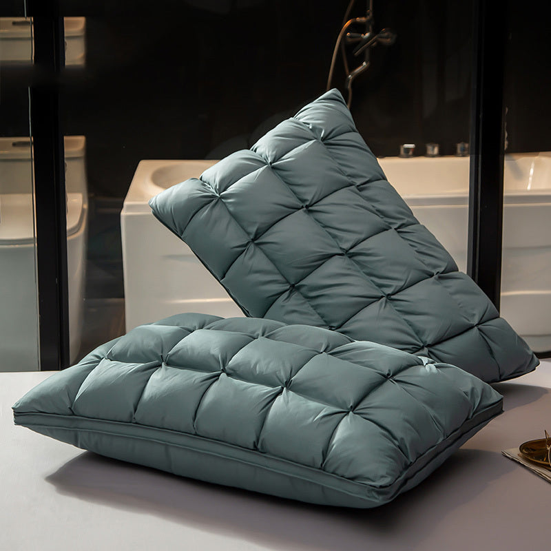 3D Bread Goose Down Pillow – Pinch Pleat Ergonomic Sleep Pillow with Silk Cover
