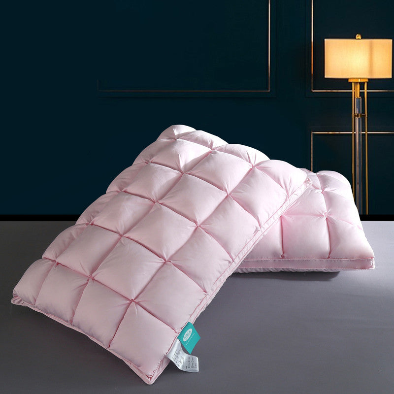3D Bread Goose Down Pillow – Pinch Pleat Ergonomic Sleep Pillow with Silk Cover