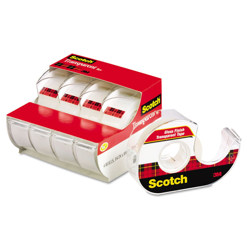 Scotch Transparent Tape In Handheld Dispenser, 1" Core, 0.75" x 70.83 ft, Transparent, 4/Pack