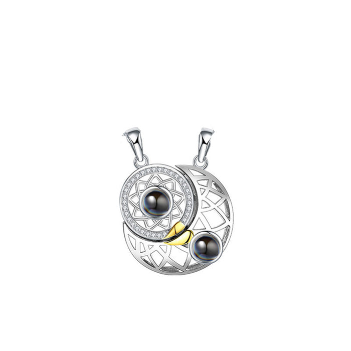 Sun Moon Shape Couple Personalized Necklaces Wedding Birthday Jewelry  Languages I Love You Projection Pendant Necklace Gifts